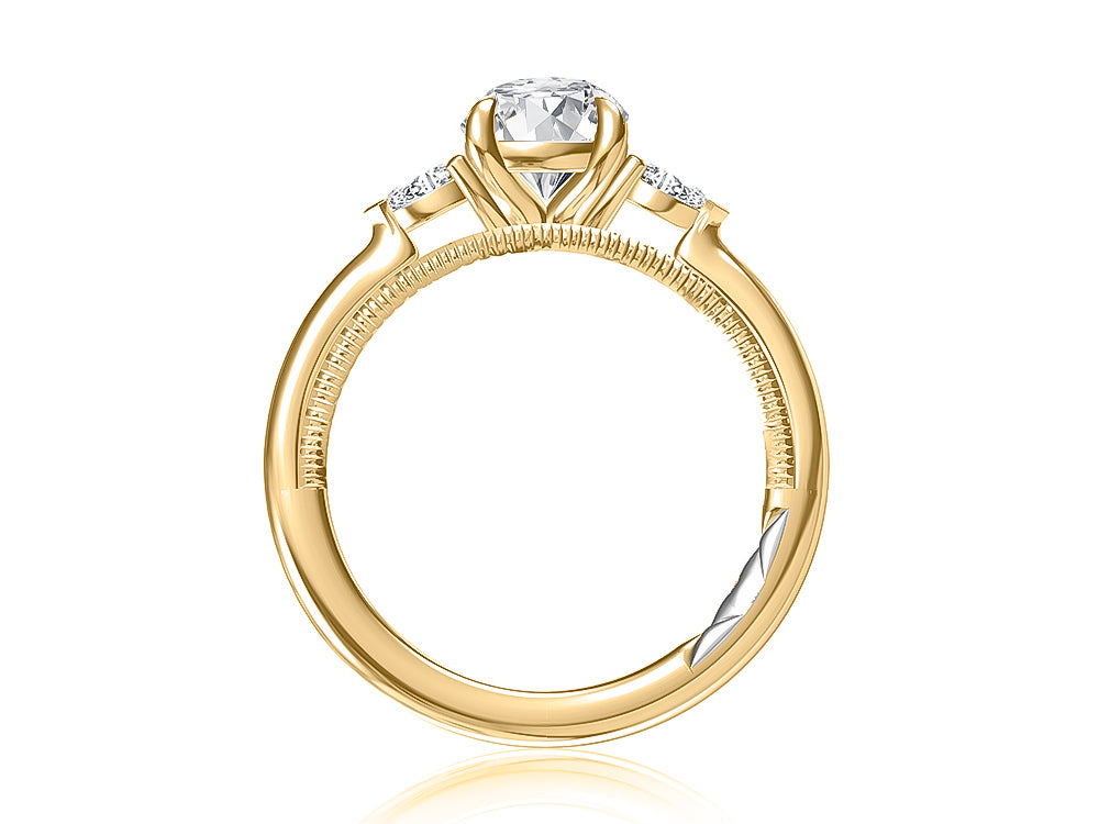 A. Jaffe Three-Stone Cathedral Engagement Ring in 14K Yellow Gold