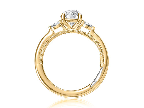 A. Jaffe Three-Stone Cathedral Engagement Ring in 14K Yellow Gold