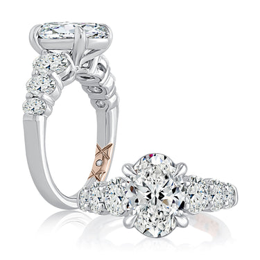 A. Jaffe Natural Diamond Engagement Ring Mounting with Oval Center Diamond and Round Cut Side Diamond Accents