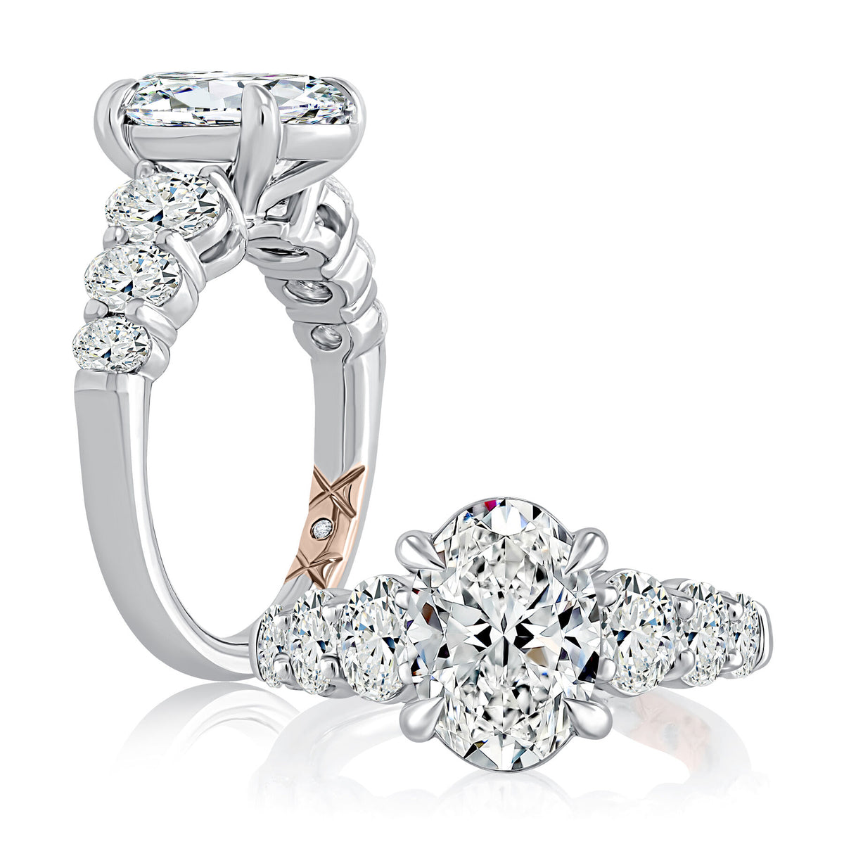 A. Jaffe Natural Diamond Engagement Ring with Oval Center Diamond and Round Cut Side Diamond Accents