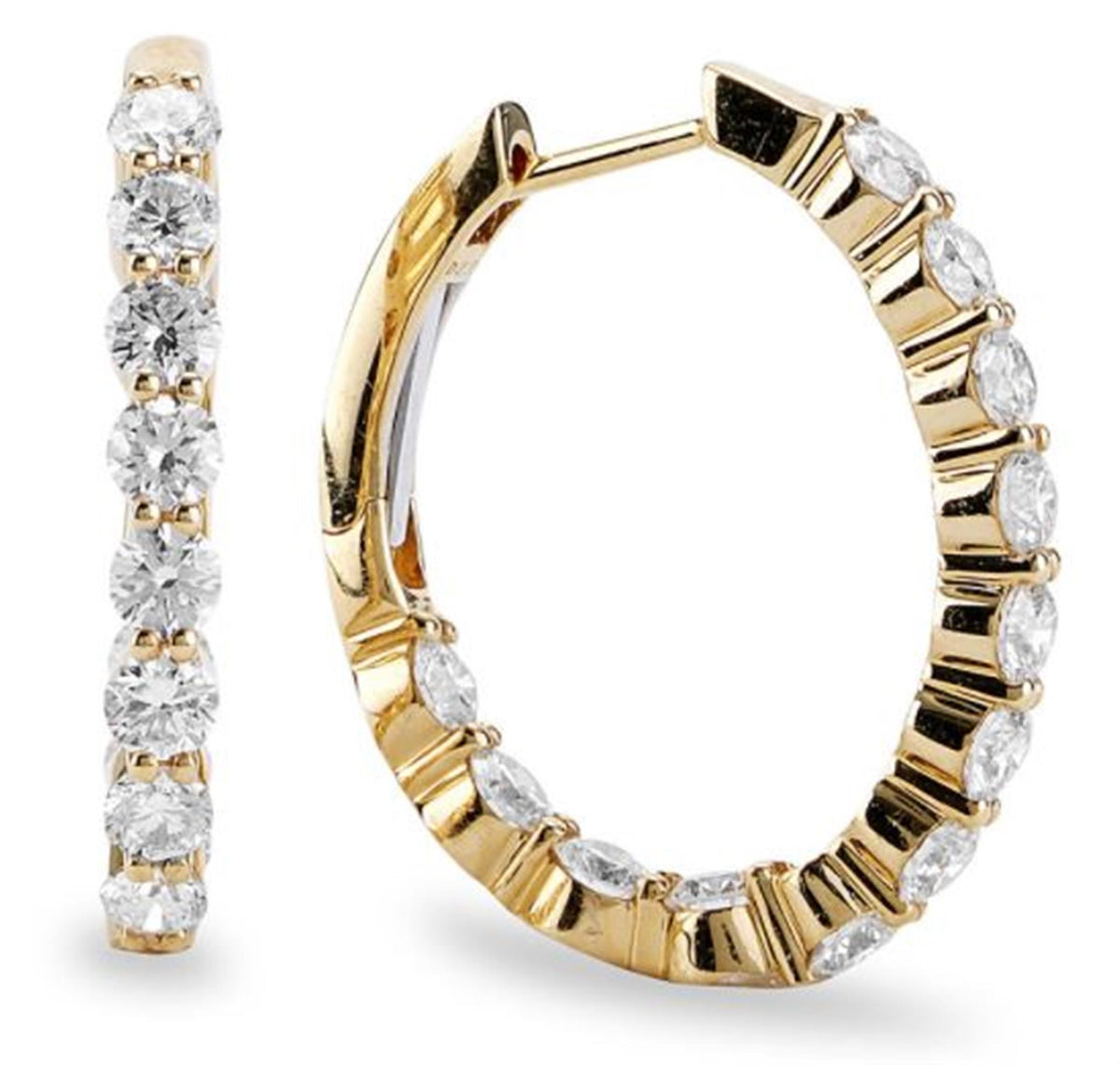 14Kt Yellow Gold Oval Hoop Earrings 1.00cttw Natural Diamonds