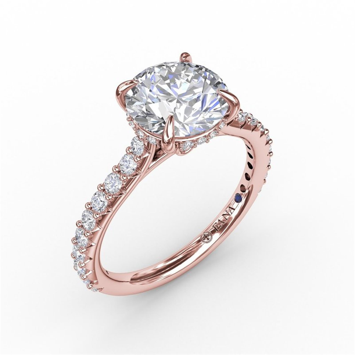 14Kt Rose Gold Classic Prong Engagement Ring Mounting With 0.47cttw Natural Diamonds