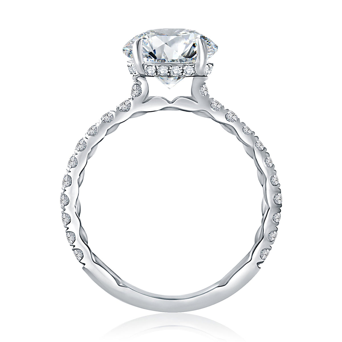 A. Jaffe Round Diamond Pave & Hidden Halo Engagement Ring in 14K White Gold