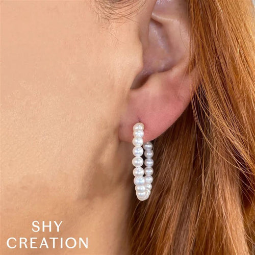 Shy Creation Gold Freshwater Cultered Pearl Hoop Earrings
