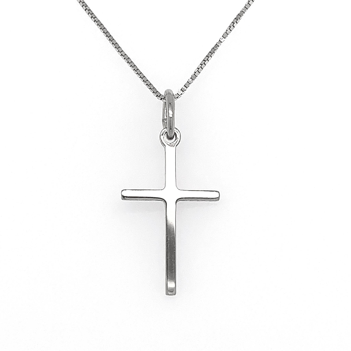 14K White Gold Stick Cross Pendant