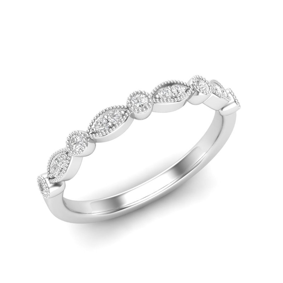 14Kt White Gold Vintage Inspired Wedding Ring With 0.13cttw Natural Diamonds