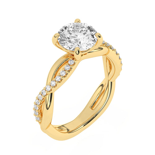 Lasker's Big Rocks14Kt Yellow Gold Twist Ring With  Lab-Grown Center Diamond