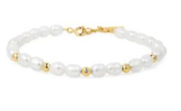 Ania Haie Freshwater Pearl (4-5mm) and Cubic Zirconia Bezel Set Bracelet in 14Kt Yellow Gold Overlay