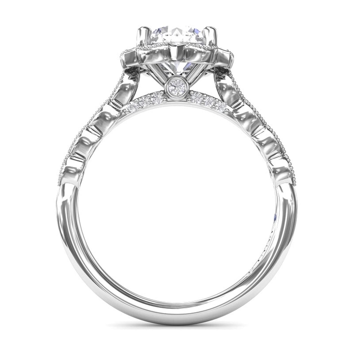 14Kt White Gold Halo Engagement Ring Mounting With 0.24cttw Natural Diamonds