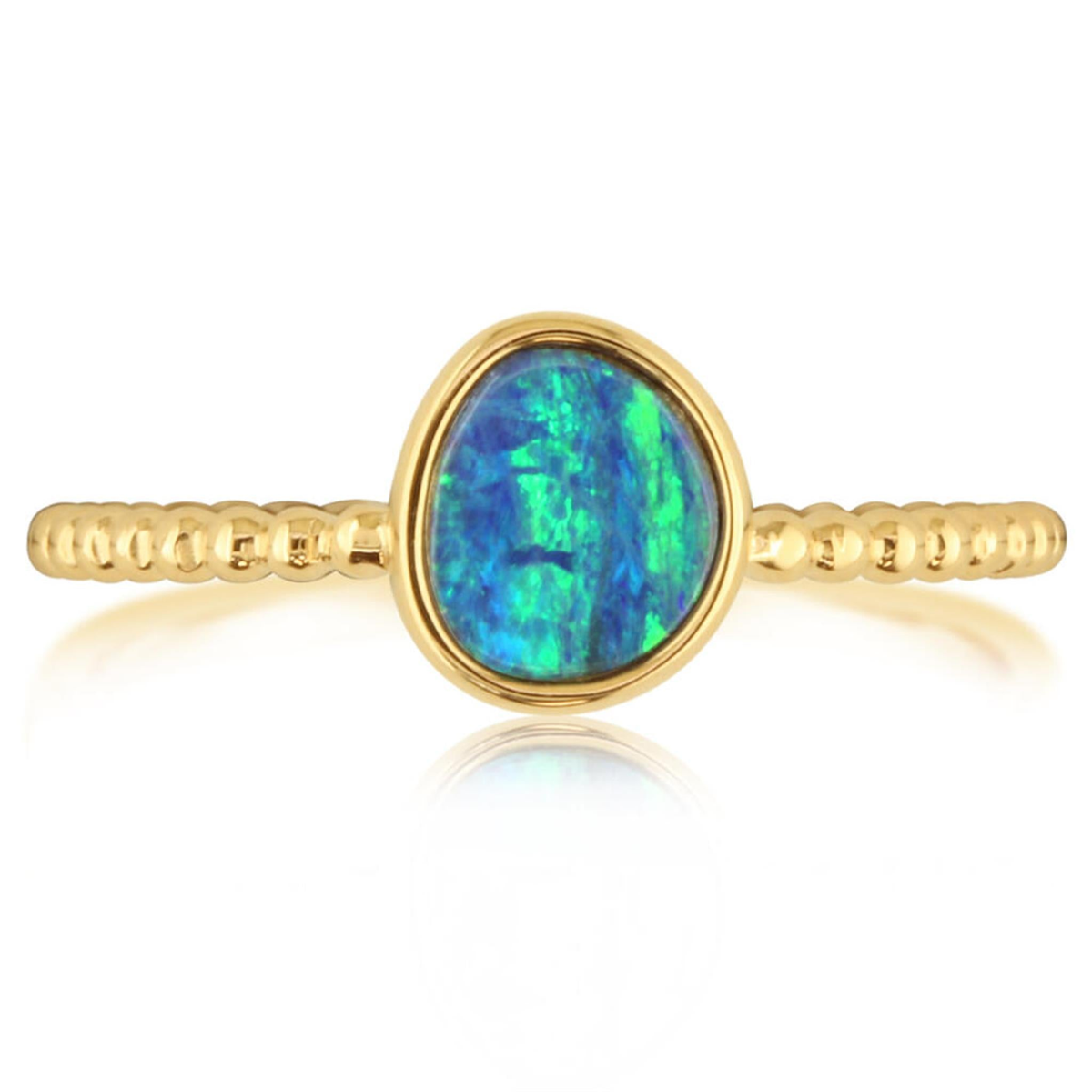 14Kt Yellow Gold Ring with Bezel Set Australian Opal Doublet