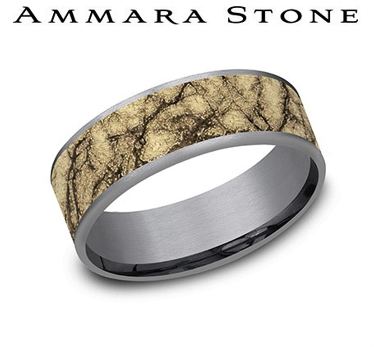 Tantalum & 14Kt Gray & Yellow Ammara Stone Band