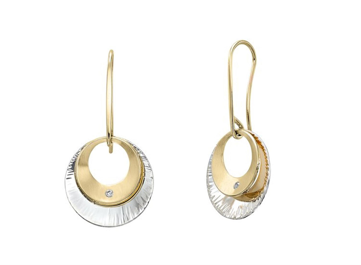 E.L. Designs Silver & Gold Shimmer Earrings with Diamond Accent