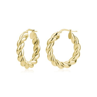 Sterling Silver High Polish 25mm Donut Twist Hoop Earrings in 14Kt Yellow Gold Vermeil
