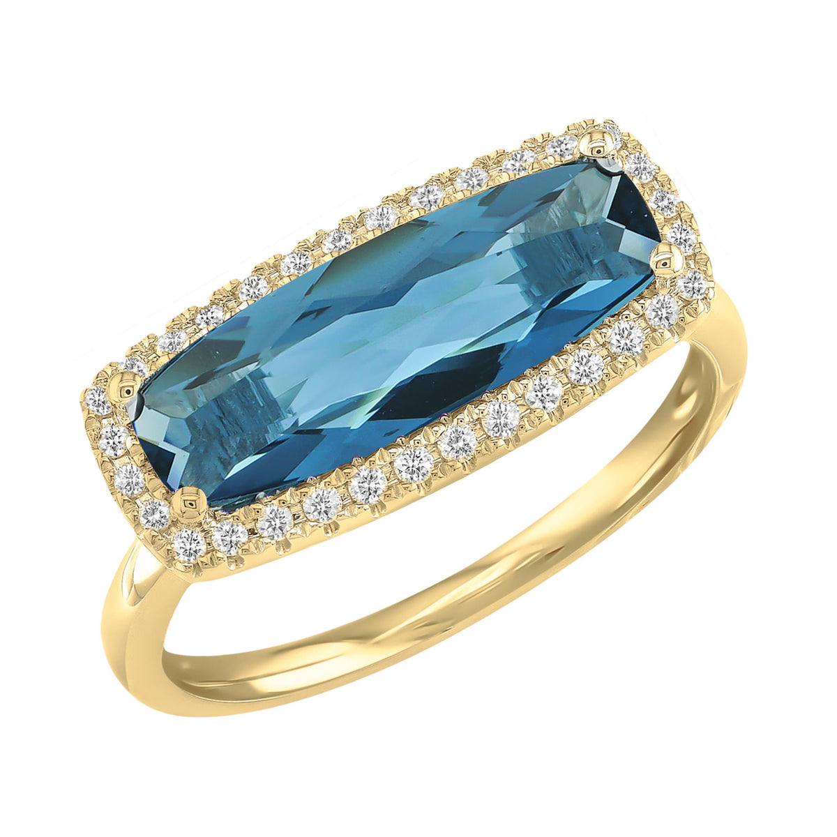 14Kt Yellow Gold Halo Ring With 2.65ct  London Blue Topaz