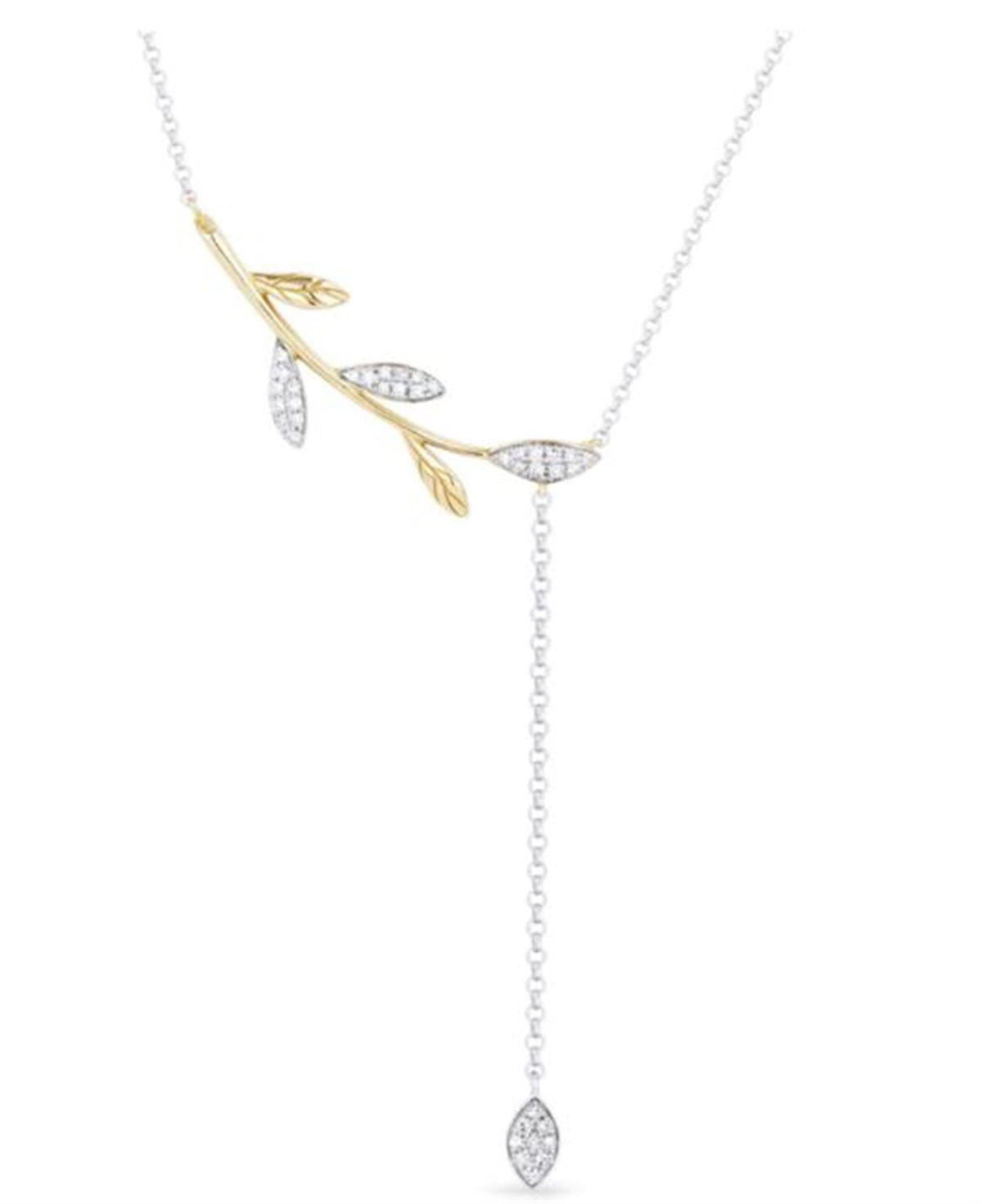 14Kt White and Yellow Gold Necklace with Polished Gold and Natural Diamond Leaves (38.13cttw) (Color G-H, Clarity SI) on an Adjustable Cable Link Chain with a Lobster Clasp