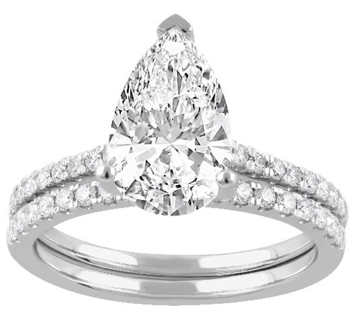 14Kt White Gold Pave Engagement And Wedding Ring Set With 3.00ct Lab-Grown Center Diamond