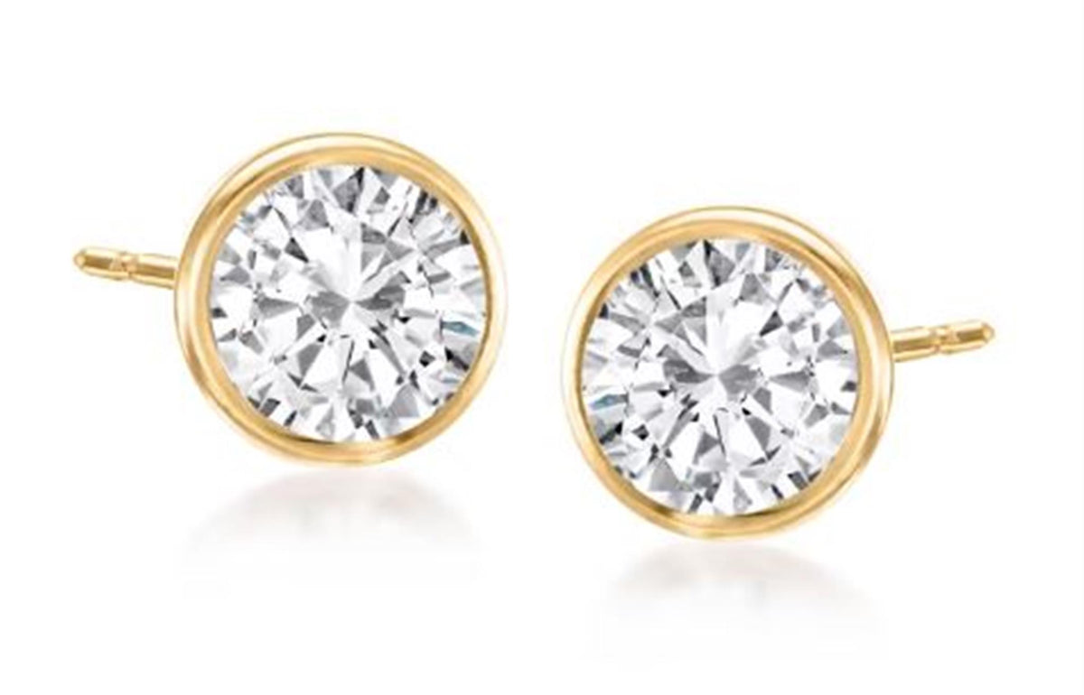 14Kt Yellow Gold Bezel Set Stud Earrings With .53cttw Natural Diamonds