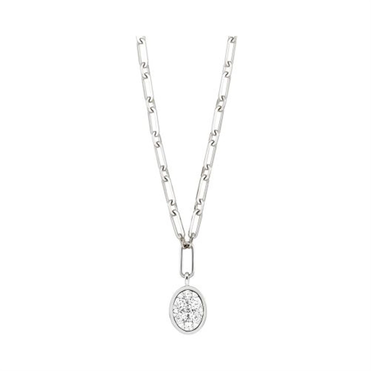 14kt White Gold Oval Diamond Cluster Pendant with 1/2cttw Natural Diamonds On 18" Paperclip Chain