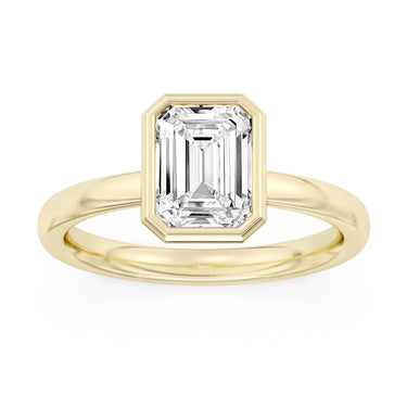 Lasker Big Rocks Lab-Grown Diamond Collection 14Kt Yellow Gold Bezel Set Solitaire with 3Ct Emerald Cut Center Diamond. The sales of lab-grown diamonds are final after 30 days. Lab-grown diamonds and lab-grown diamond jewelry are not eligible for future