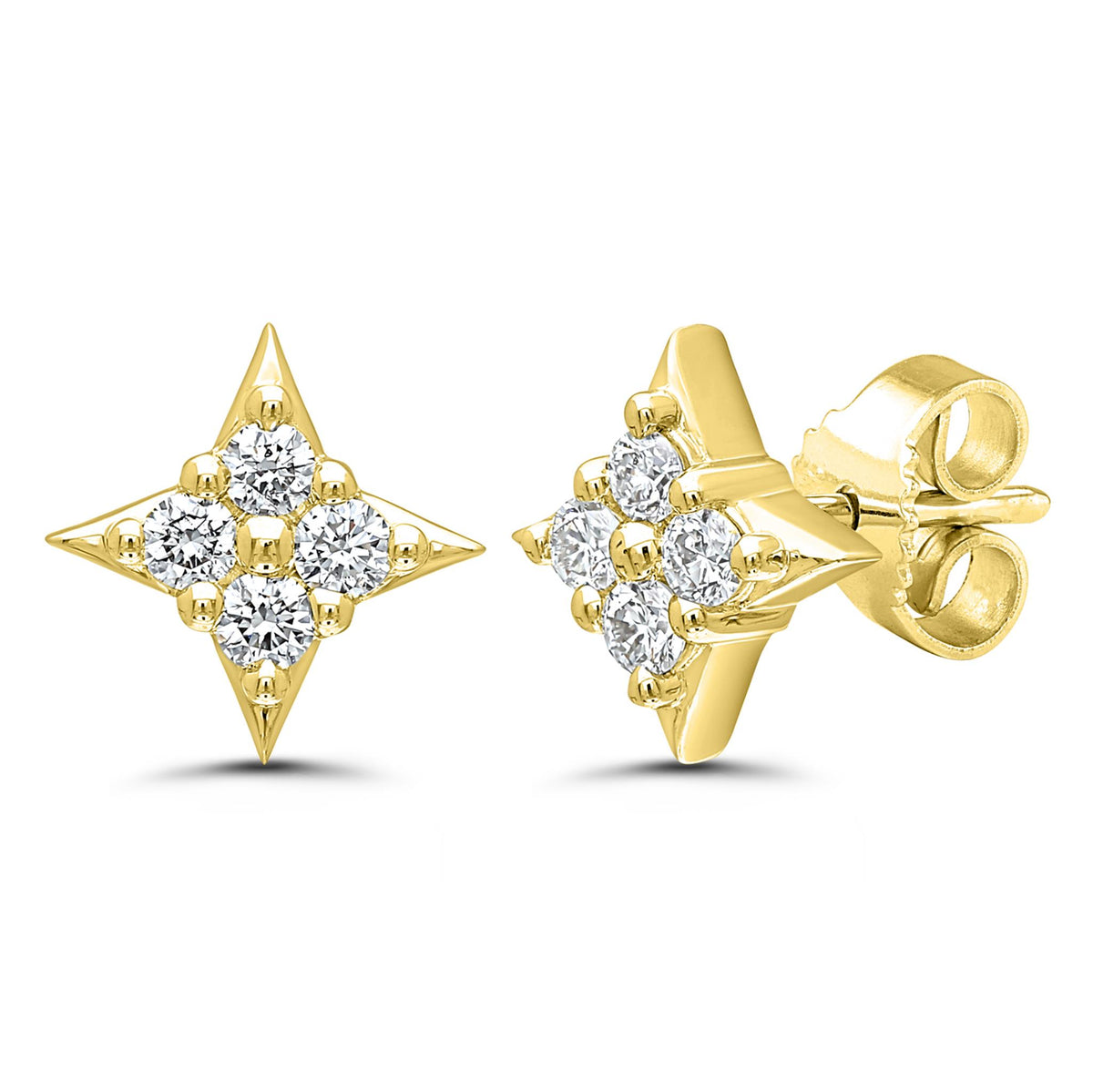 Star Of Hope14Kt Yellow Gold Stud Earrings With .38cttw Natural Diamonds
