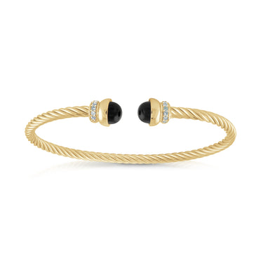 Sterling Silver Black Onyx Twist Cable Bangle in 14K Yellow Gold Vermeil