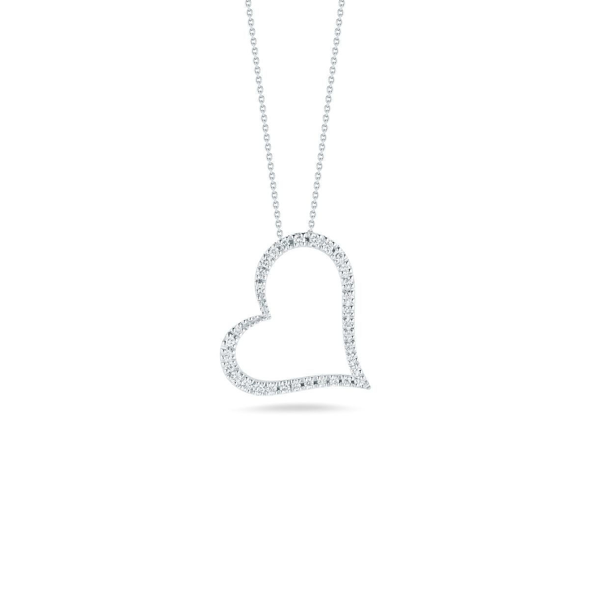 Roberto Coin 18Kt White Gold Tiny Treasures Slanted Open Heart Necklace