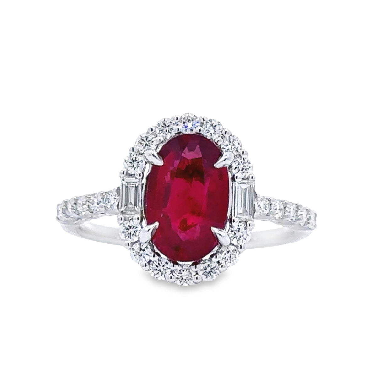 18Kt White Gold Halo Gemstone Ring With 1.98ct Ruby