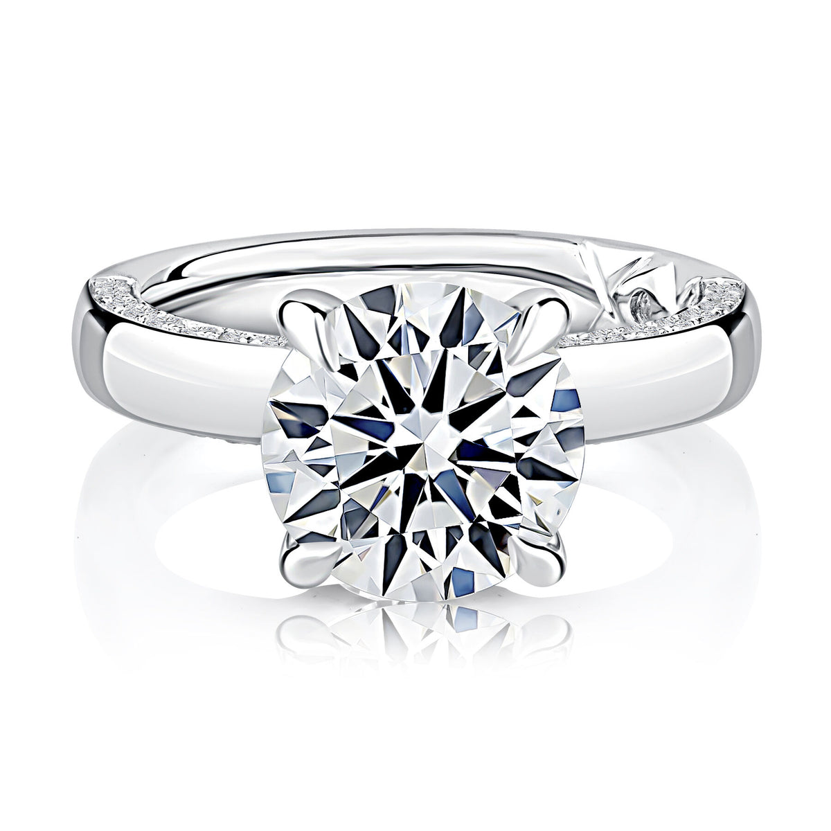 A. Jaffe Round Center Diamond Solitaire Engagement Ring with Accent Diamonds In Ring Edge