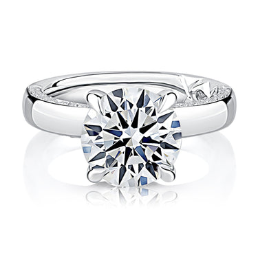 A. Jaffe Round Center Diamond Solitaire Engagement Ring Mounting with Accent Diamonds In Ring Edge