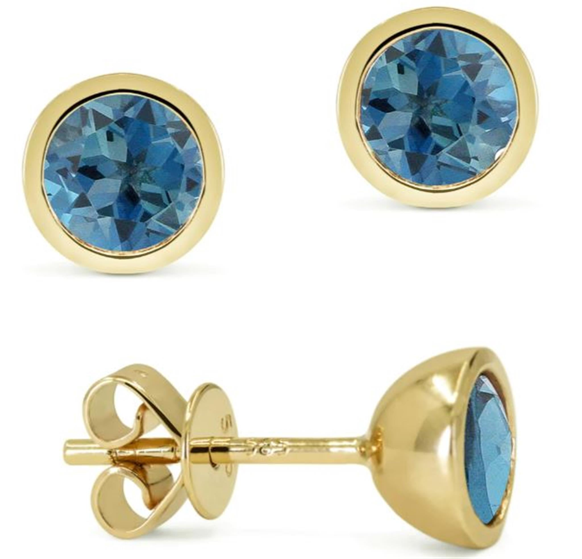 14Kt Yellow Gold Blue Topaz Stud Earrings