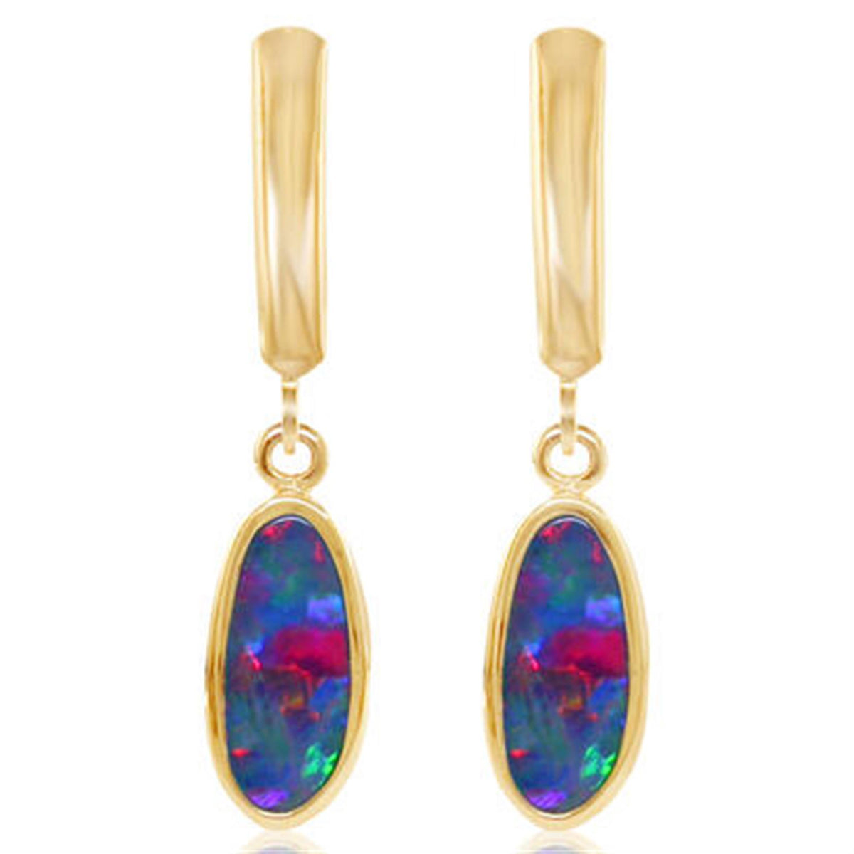 14Kt Yellow Gold Leverback Earrings Gemstone Earrings With Australian Opals