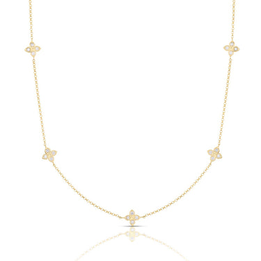 Roberto Coin 18Kt Yellow Gold Love in Verona 5 Station 0.22cttw Diamond Flower Necklace