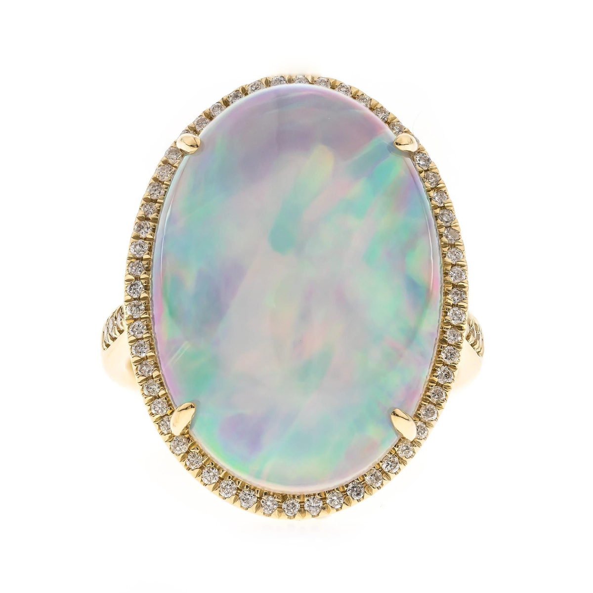 14Kt Yellow Gold 7.62ct Ethiopian Opal Diamond Ring