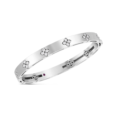 Roberto Coin 18Kt White Gold Love In Verona 0.15cttw Round Natural Diamond Bangle Bracelet