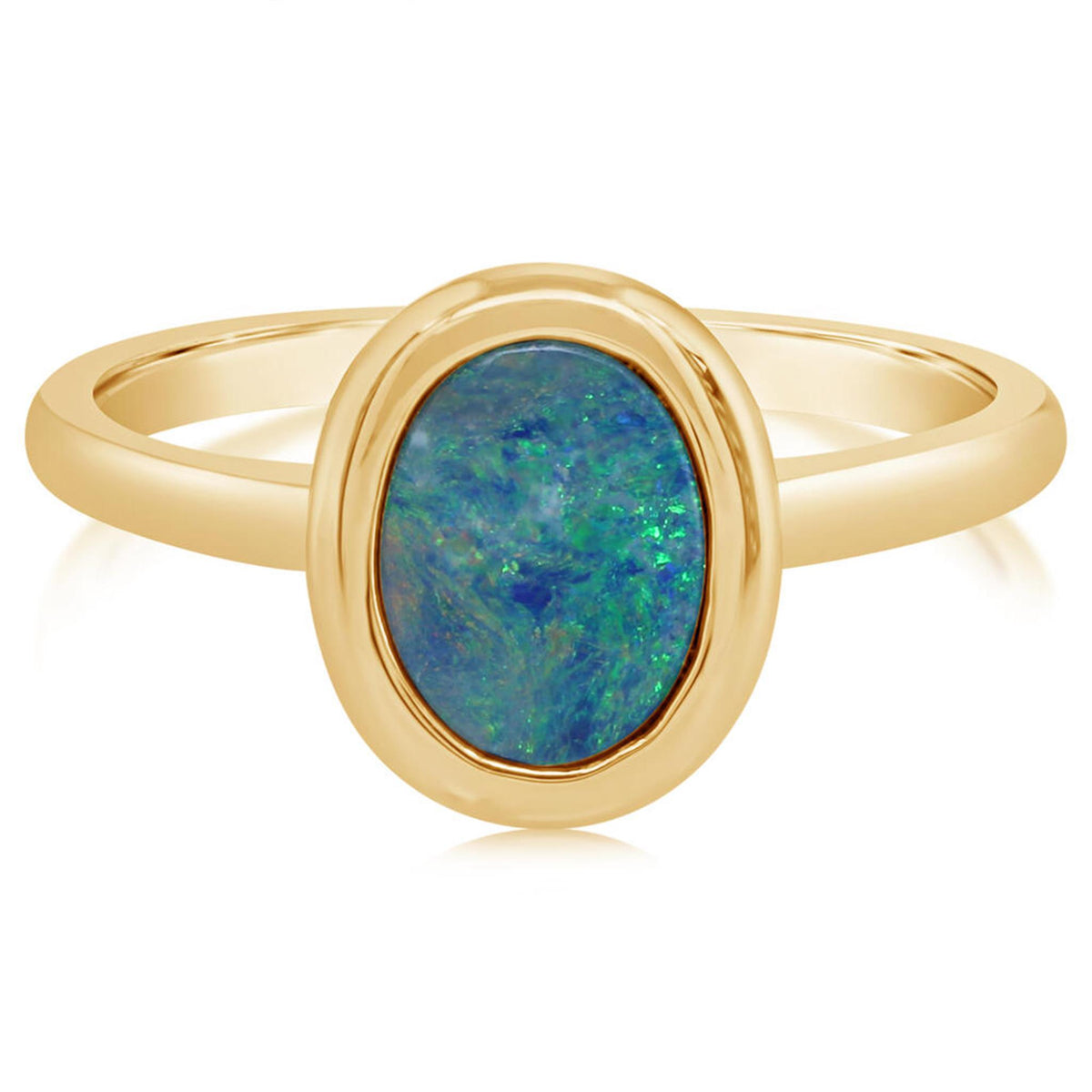 14Kt Yellow Gold Ring with Bezel Set Australian Opal Doublet