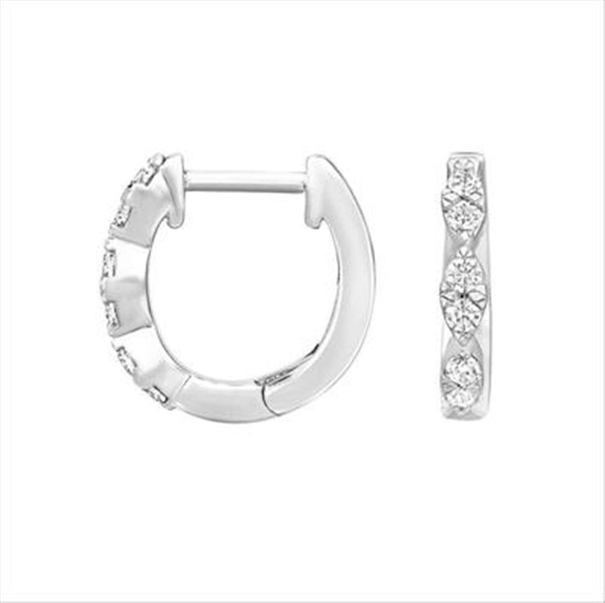18Kt White Gold Lasker LUX Round Hoop Earrings With .19cttw Natural Diamonds