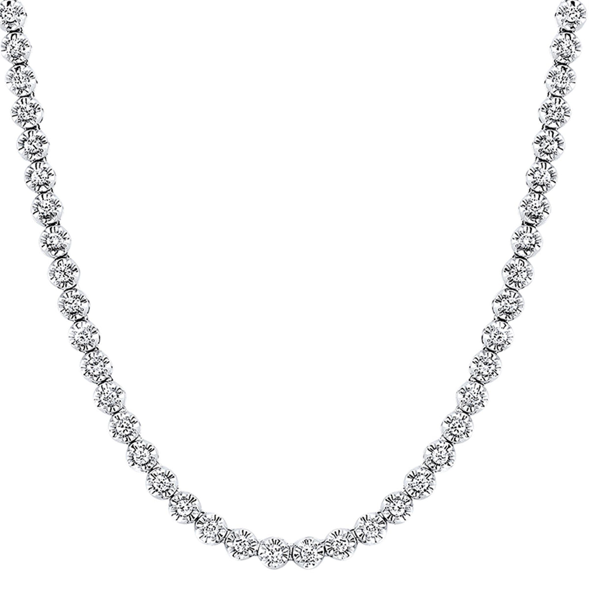 14Kt White Gold Buttercup Tennis Necklace With 3.00cttw Natural Diamonds