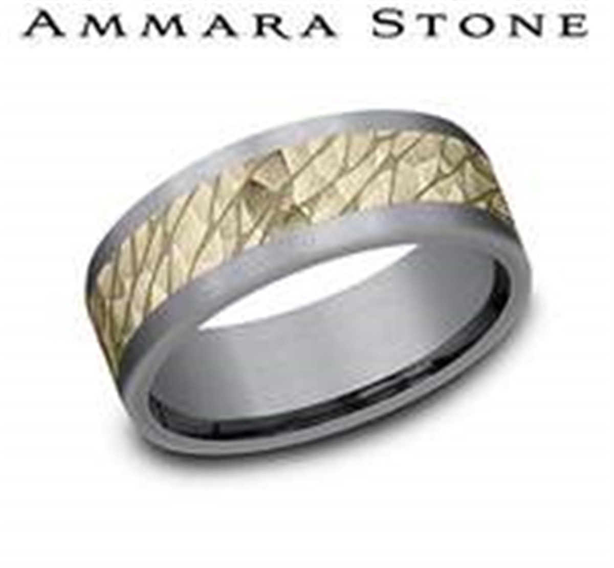 Ammara Stone 8mm Grey Tantalum Band with 14Kt Yellow Pebble Hammered Center