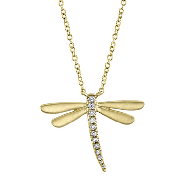 Shy Creation 14K Yellow Gold Dragonfly 0.08cttw Diamond Pendant