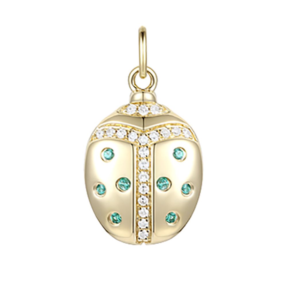 Lasker Charmed 14Kt Yellow Gold Emerald & Diamond Ladybug Pendant