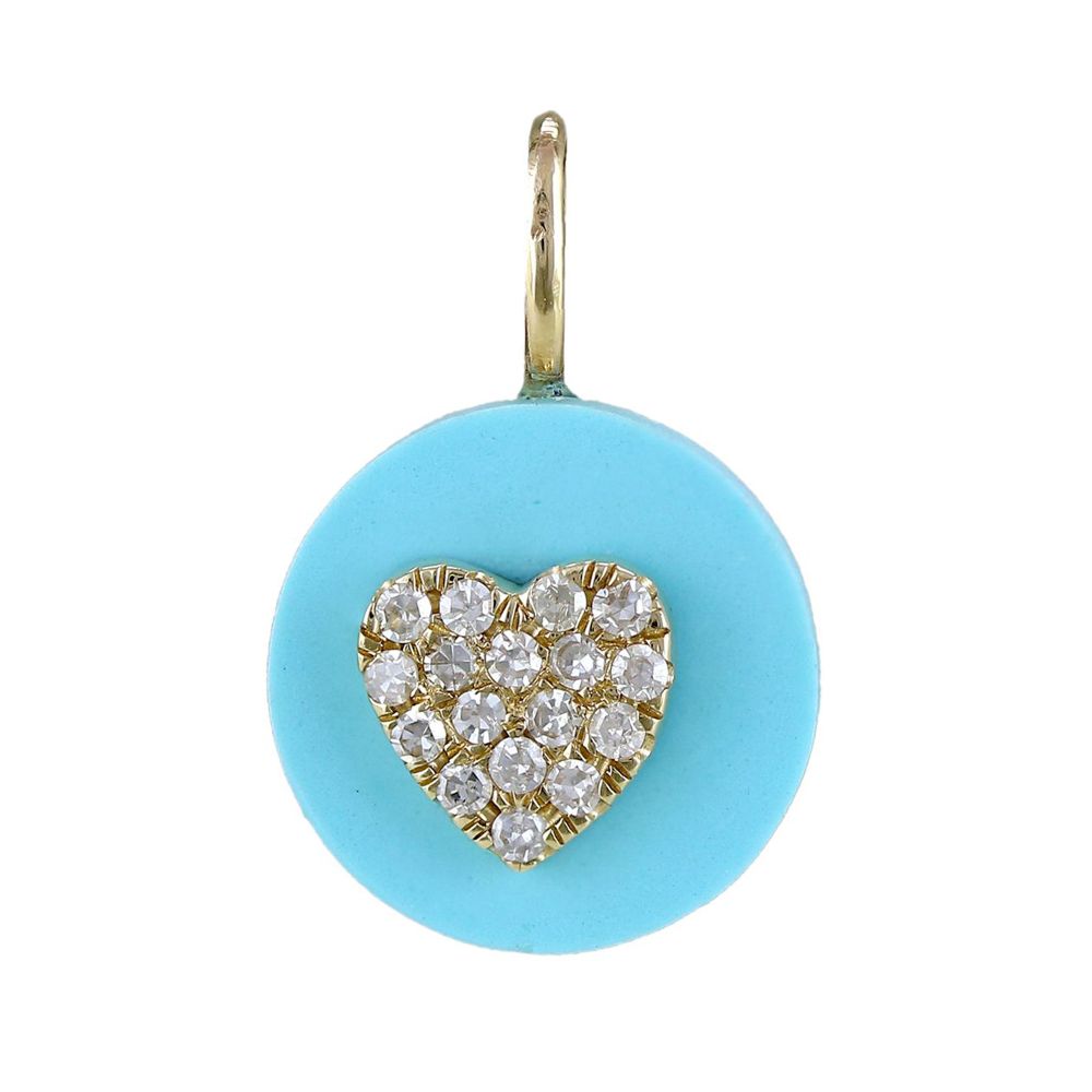 Lasker Charmed 14Kt Yellow Gold Diamond Heart Turquoise Pendant