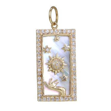 Lasker Charmed 14Kt Yellow Gold Diamond and Mother of Pearl Sun Pendant