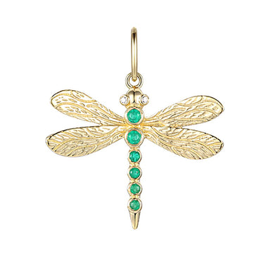 Lasker Charmed 14Kt Yellow Gold Emerald and Diamond Dragonfly Pendant