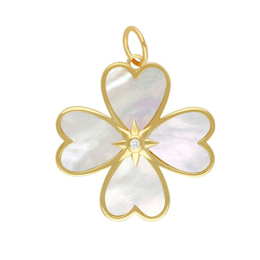 Lasker Charmed 14kt Yellow Gold Mother of Pearl Four Leaf Clover Pendant