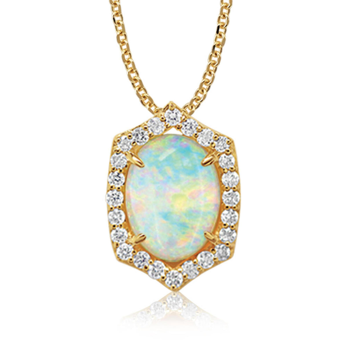 14Kt Yellow Gold Halo Pendant Australian Opal