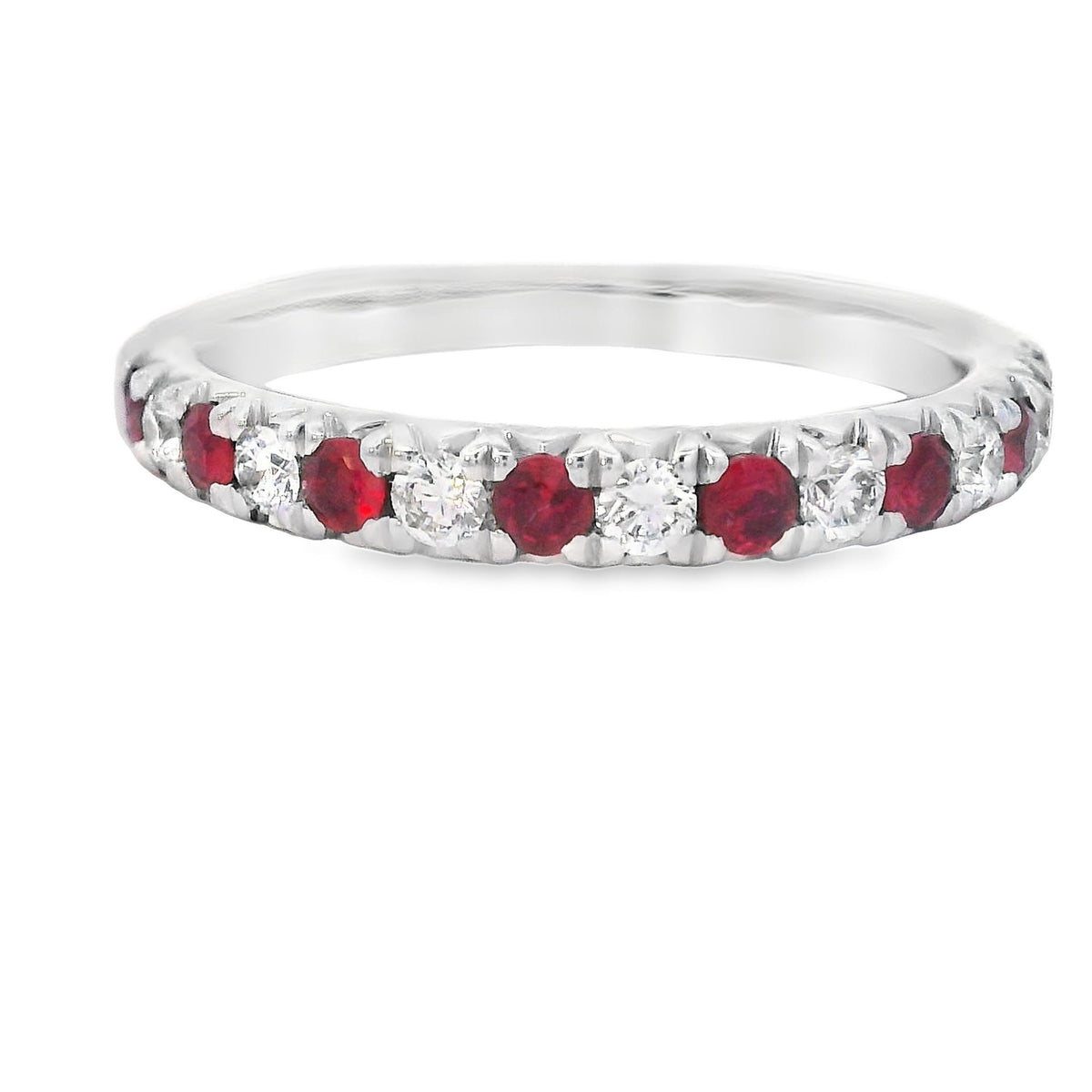 18Kt White Gold Stackable Band with Alternating Rubies and Natural Diamonds