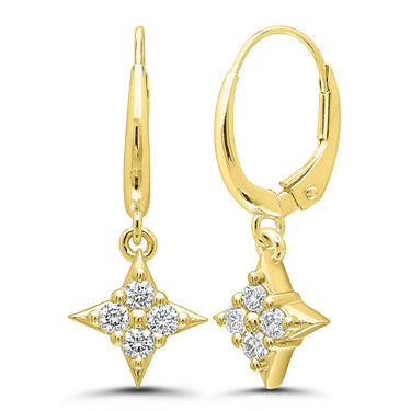 Star Of Hope14K Yellow Gold Lever Back Earrings with 4 Round Diamonds in Each Totaling .38cttw