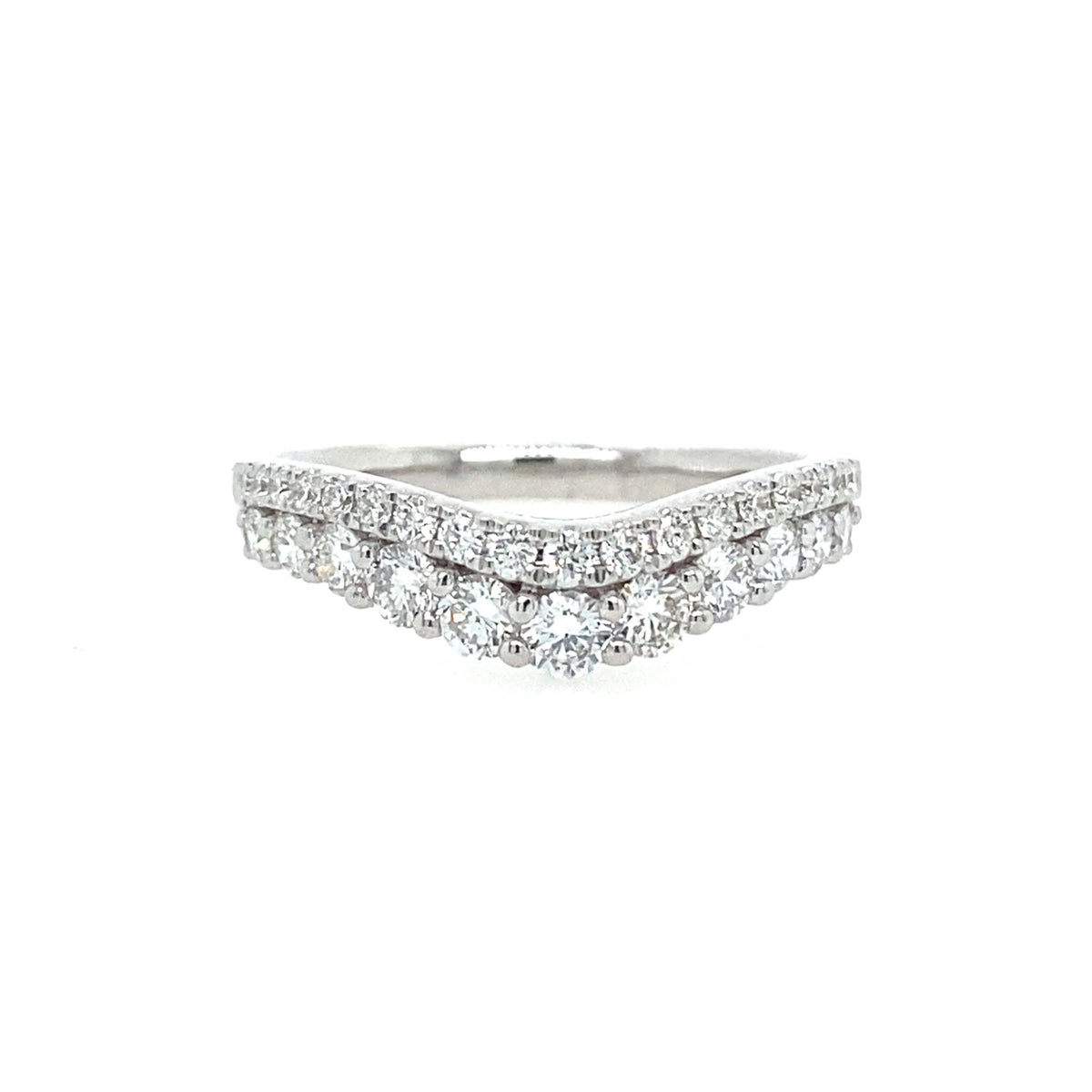 14Kt White Gold Curved Wedding Ring With 0.78cttw Natural Diamonds
