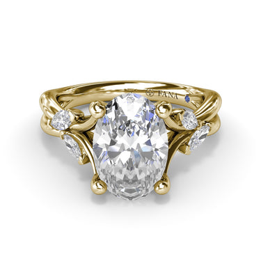 FANA 14Kt Yellow Gold Twist Ring Mounting With 4 Marquise & 2 Round Natural Diamonds Totaling .28cttw (F/G-VS2) - 2ct Center Oval Diamond Sold Separately