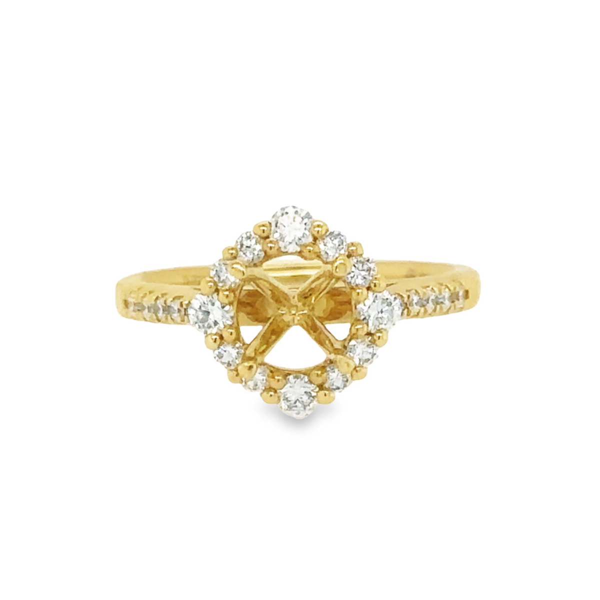 18Kt Yellow Gold Diamond Halo Engagement Ring Mounting - Round Center Stone Sold Separately